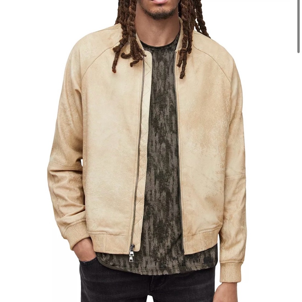 John Varvatos Alex Light Tan Sheepskin Bomber Jacket
